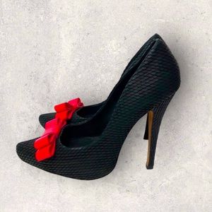 Blonde Ambition Black Pink Bow High Heels
